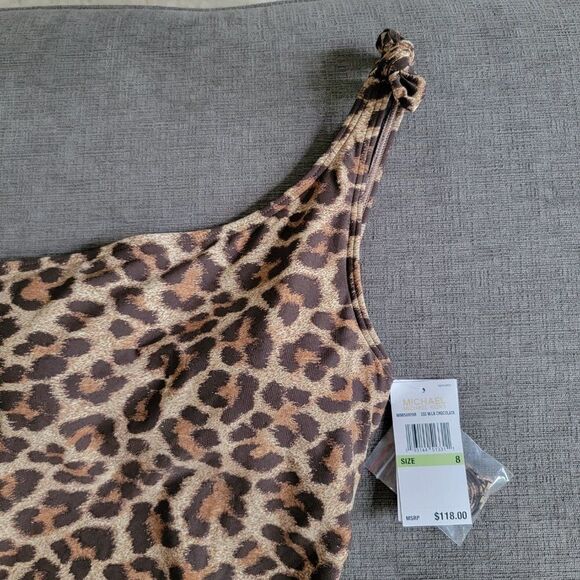 Michael kors Women's Tan & Brown Leopard Print One Shoulder Swimsuit Siz… - Picture 6 of 16
